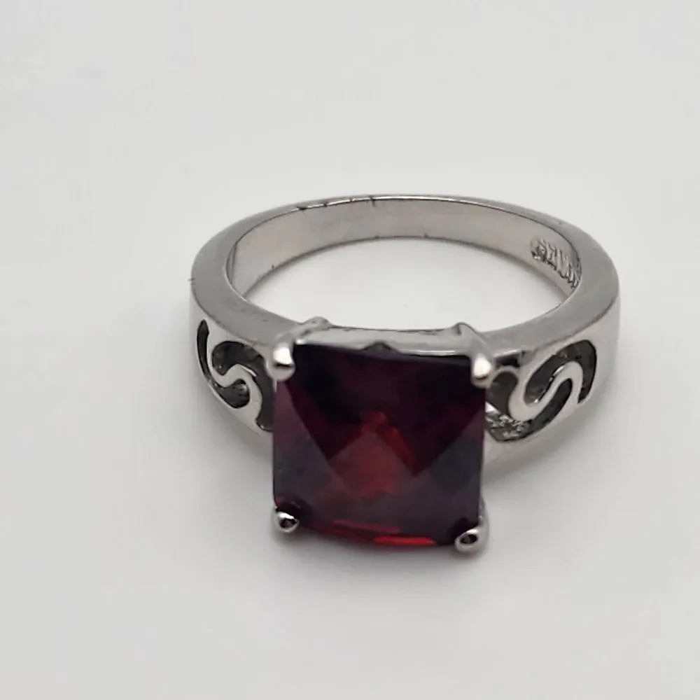 Silver Tone & Red Crystal Ring (8)